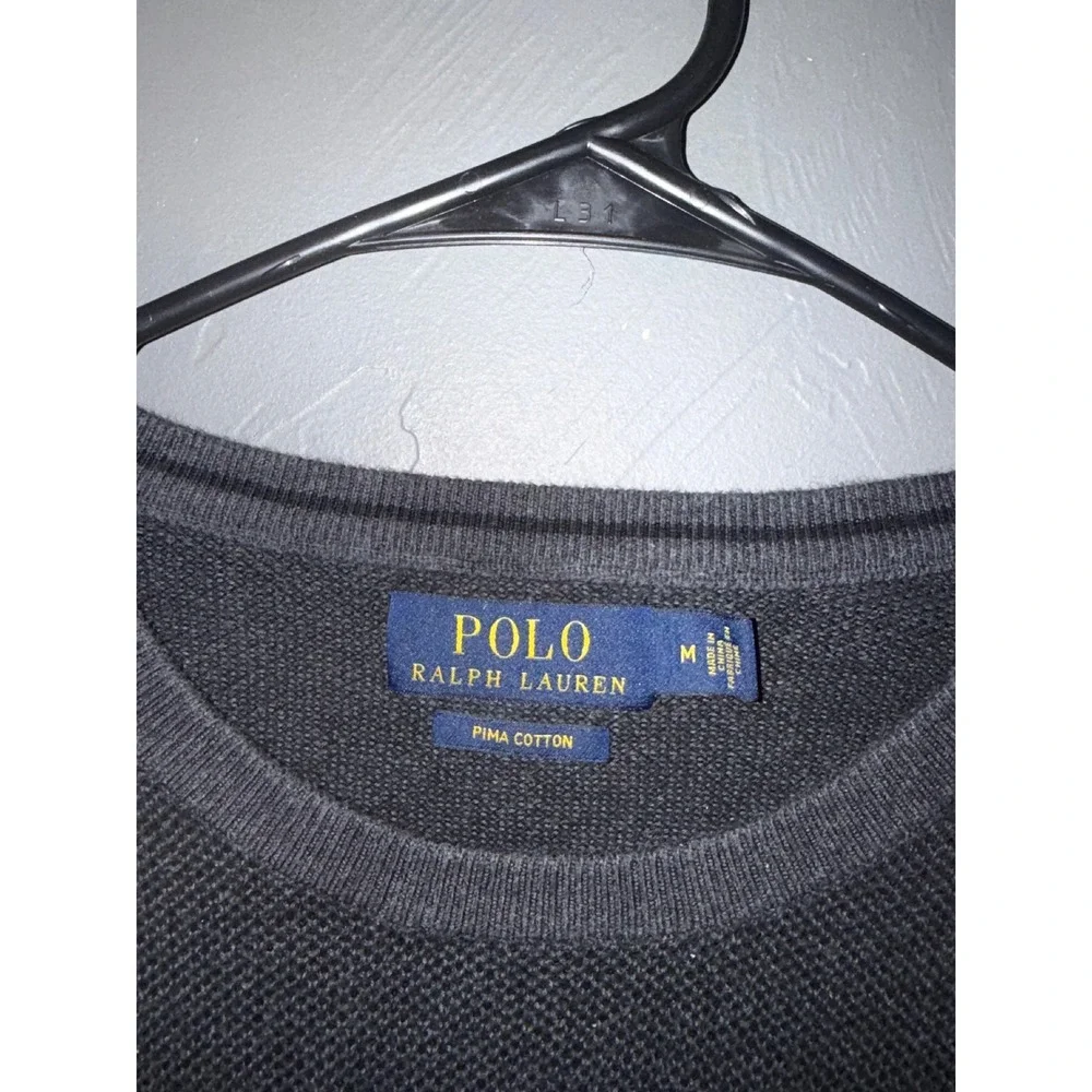 Polo Ralph Lauren Mens Pima Cotton Crewneck Sweater Charcoal Grey Purple Pony M‎